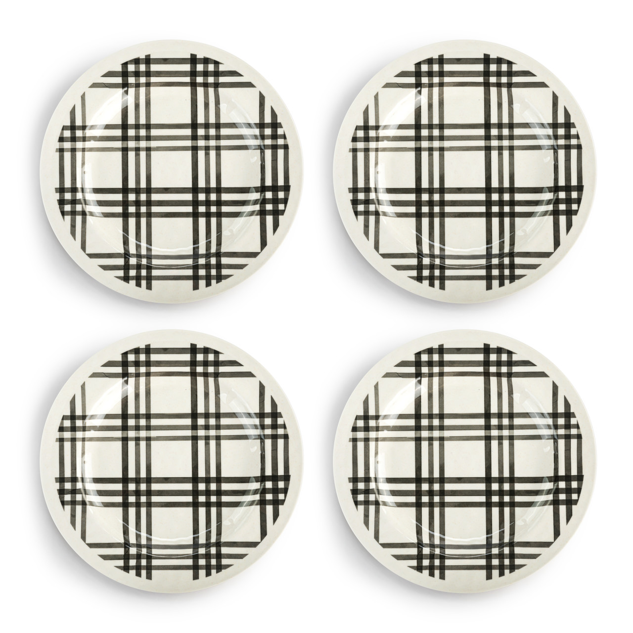 Black Plaid Melamine Dinner Plate S/4 thumbnail