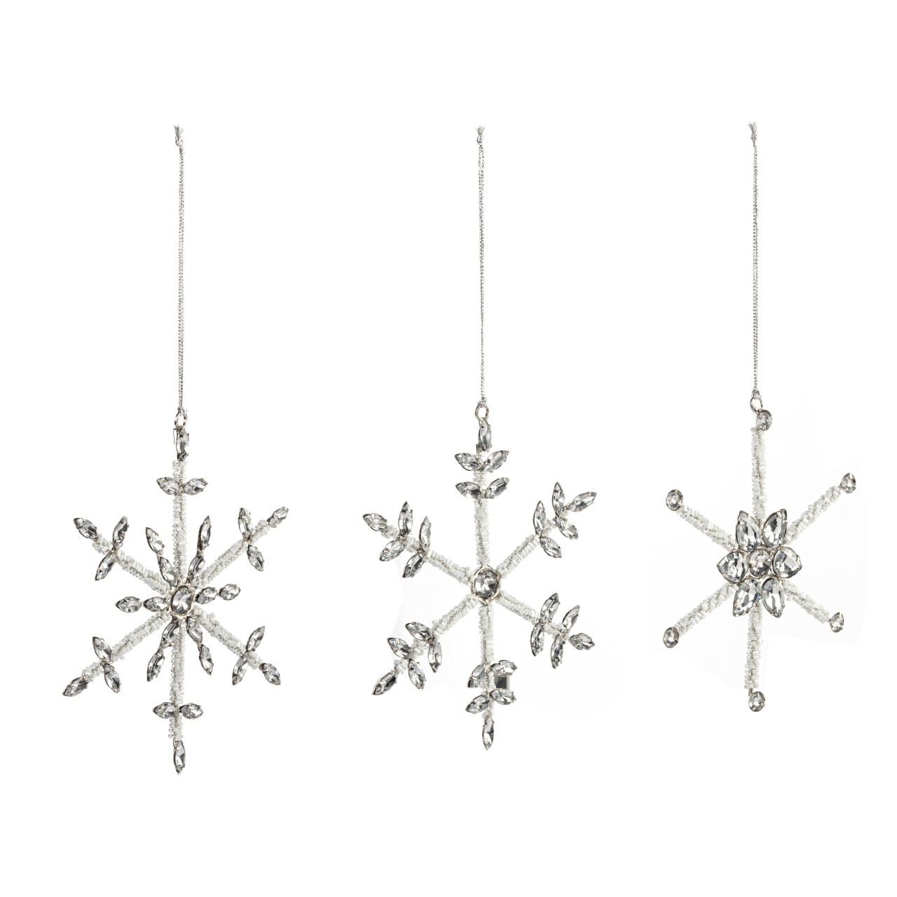 Sparkly Silver Snowflake Ornaments - 3 Assorted thumbnail