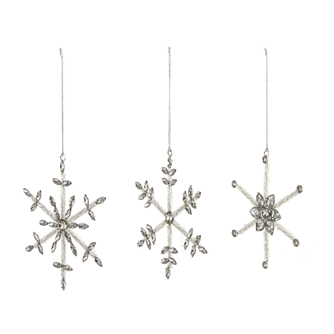 Sparkly Silver Snowflake Ornaments - 3 Assorted thumbnail