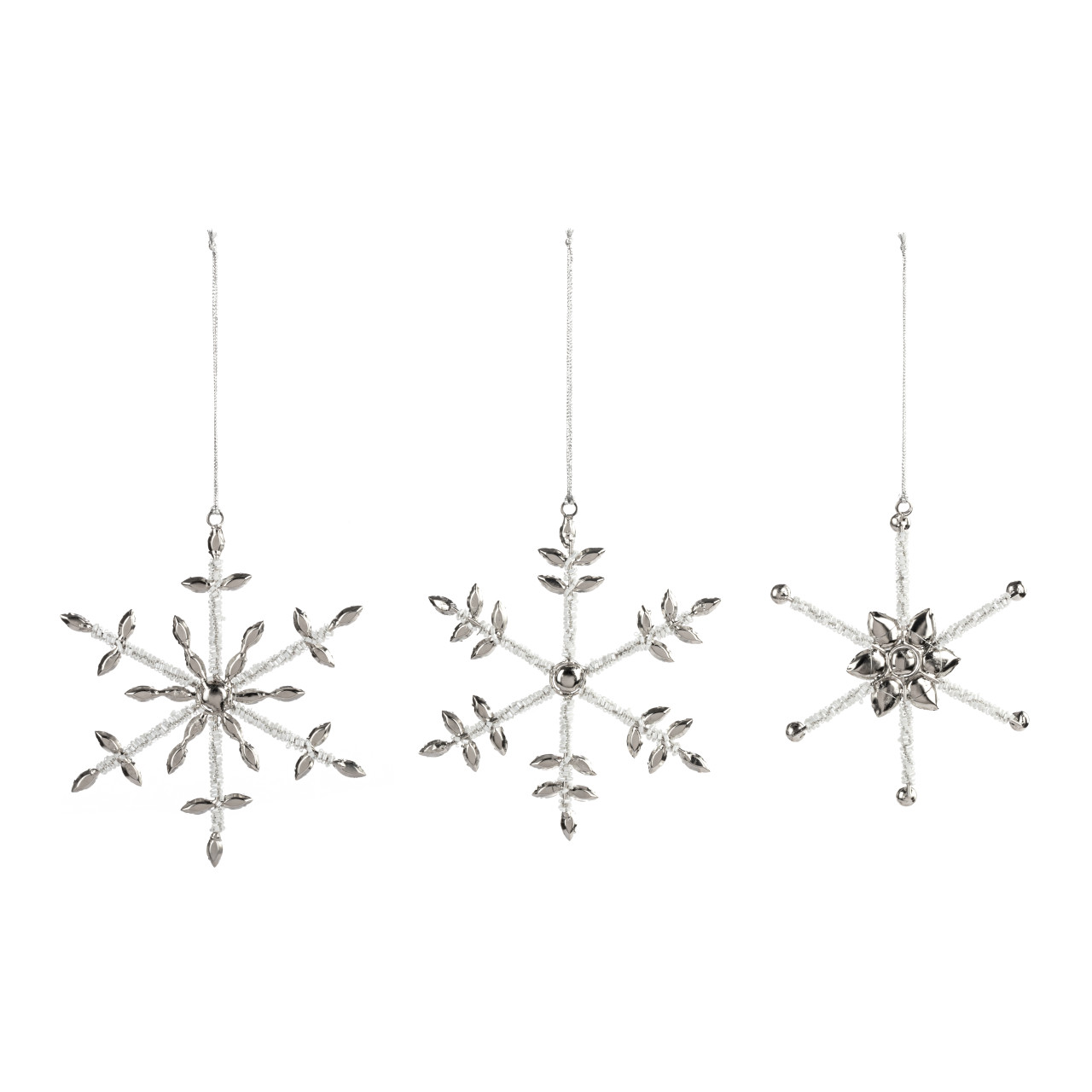 Sparkly Silver Snowflake Ornaments - 3 Assorted thumbnail