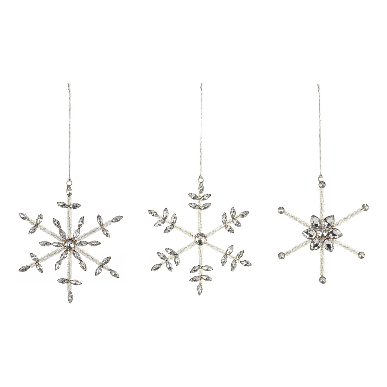 Sparkly Silver Snowflake Ornaments - 3 Assorted thumbnail