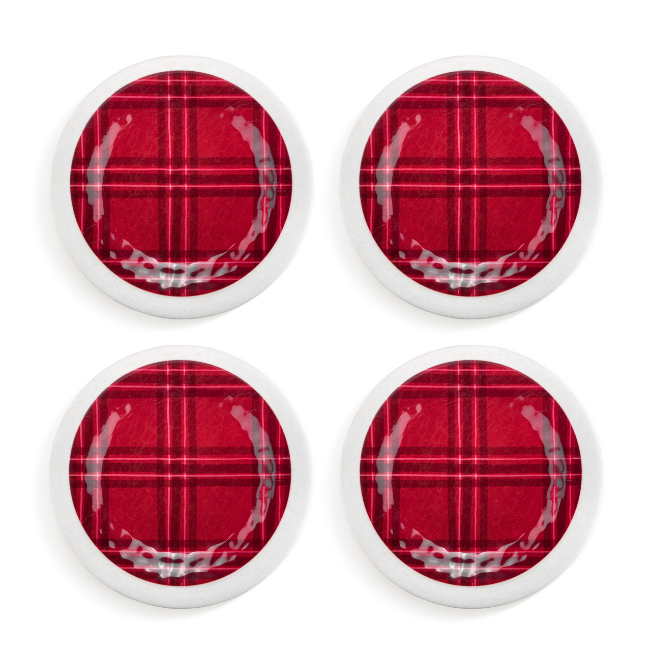 Red Plaid Melamine Appetizer Plates - Set of 4 thumbnail