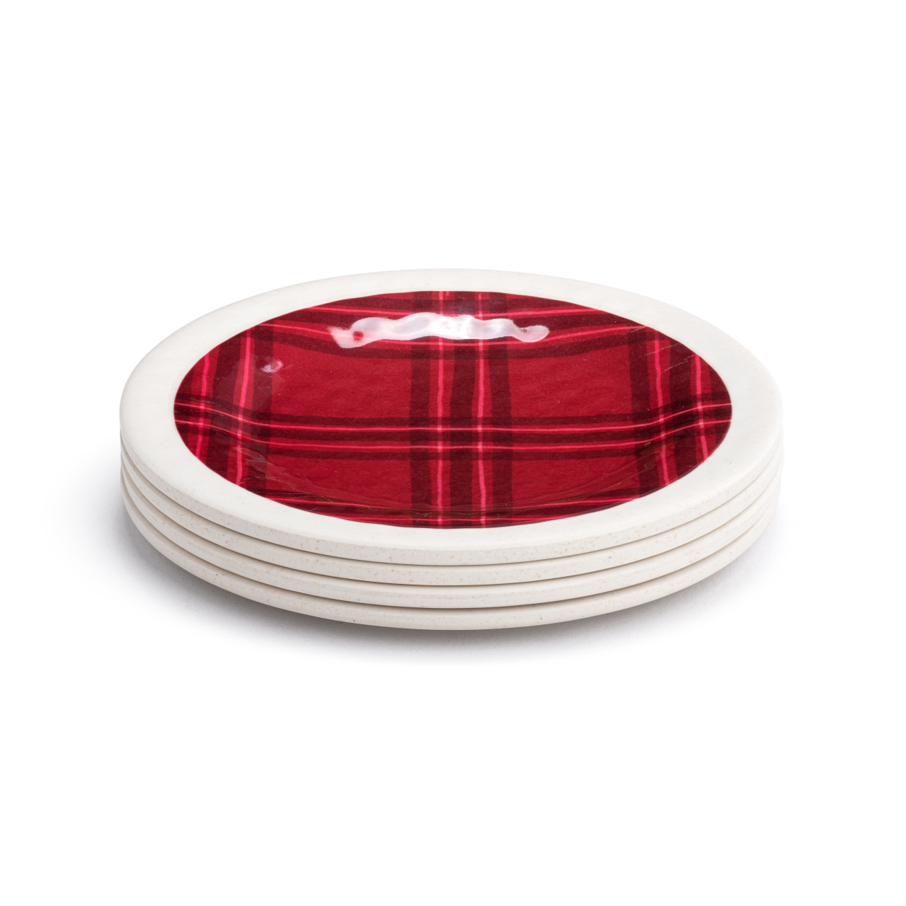 Red Plaid Melamine Appetizer Plates - Set of 4 thumbnail