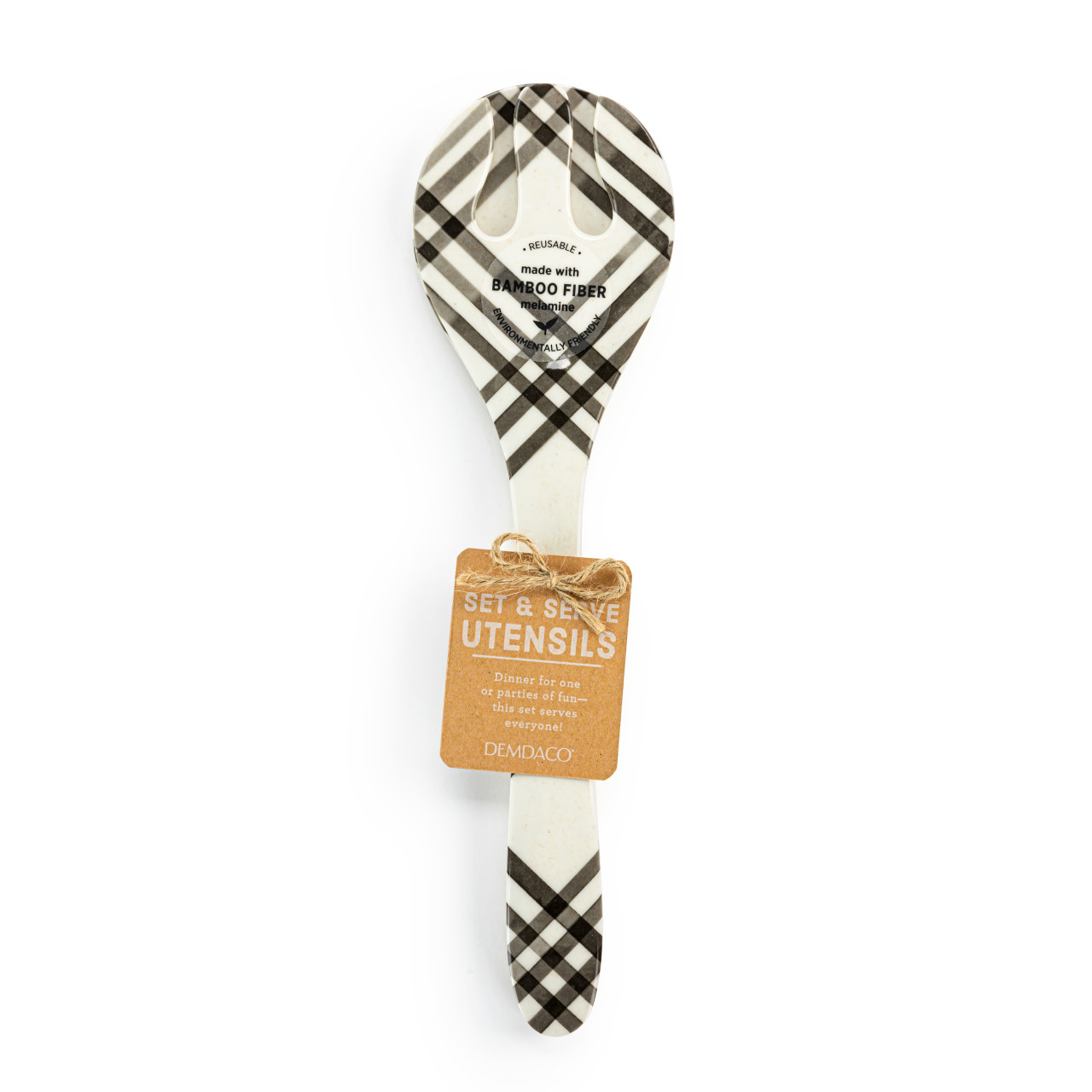 Black Plaid Melamine Serving Utensil Set thumbnail