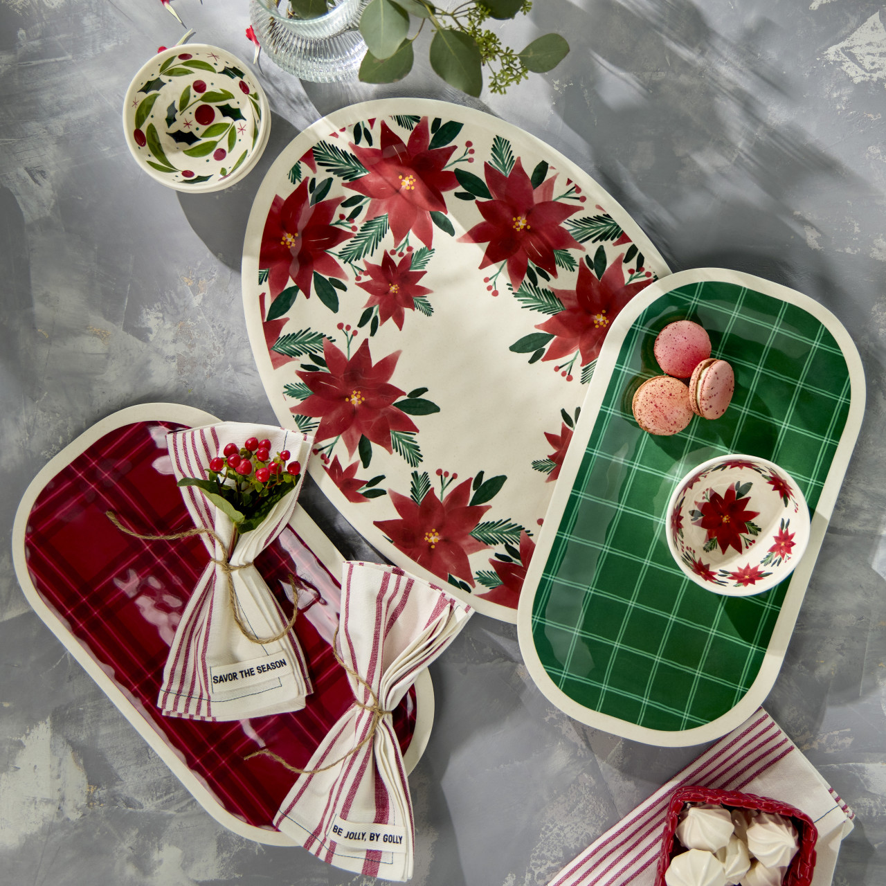 Dark Green Plaid Medium Melamine Rectangular Platter thumbnail