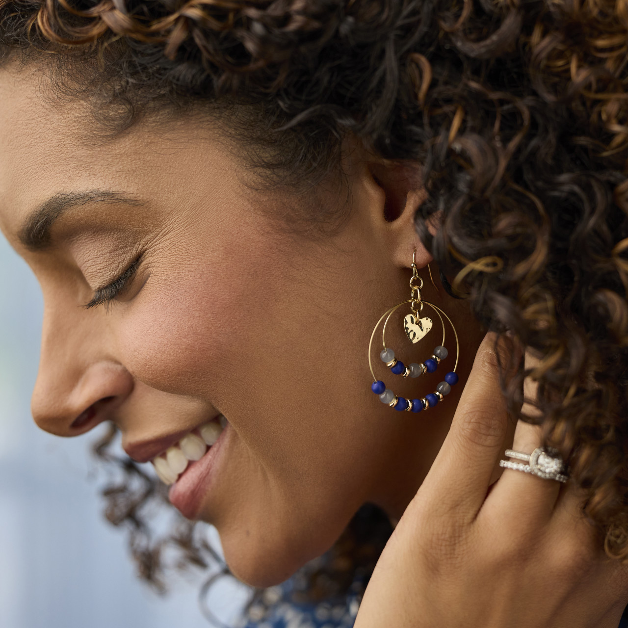Beaded Love Earrings - Indigo thumbnail