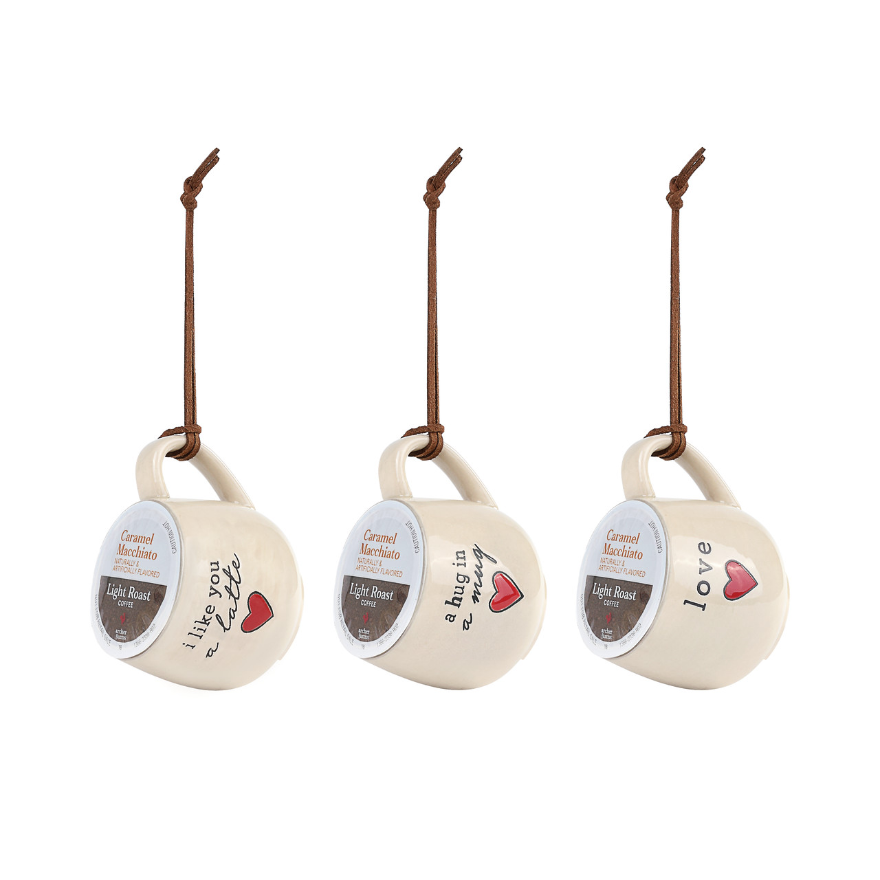 Love Coffee Pod Mug Ornaments - 3 Assorted thumbnail