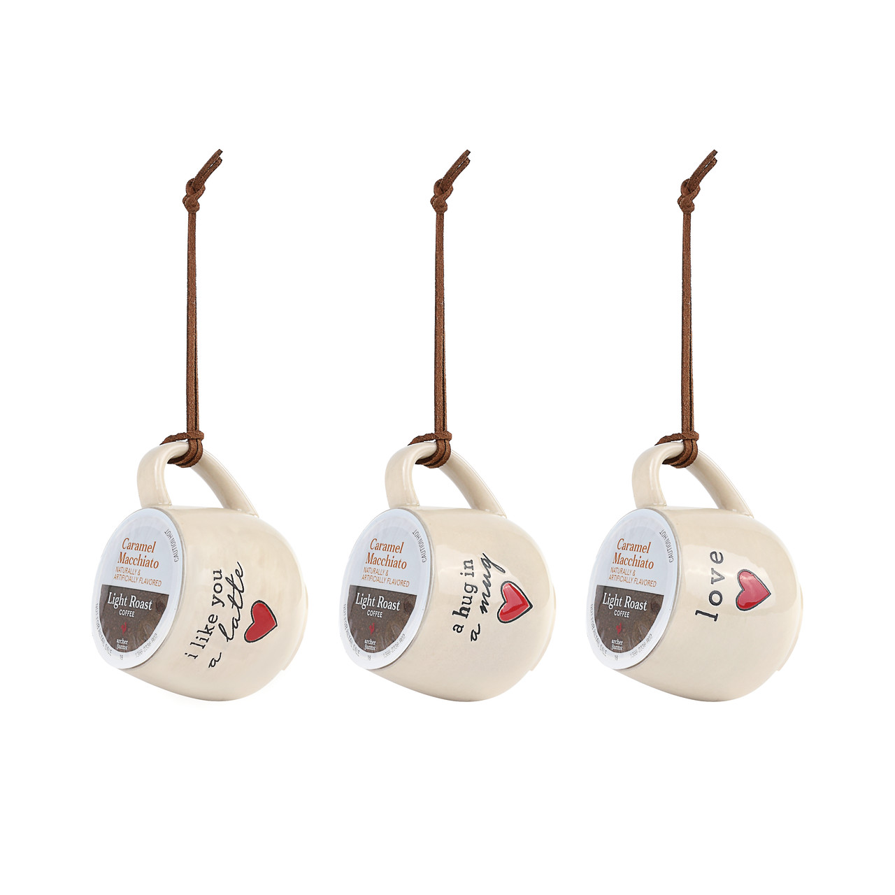 Love Coffee Pod Mug Ornaments - 3 Assorted thumbnail