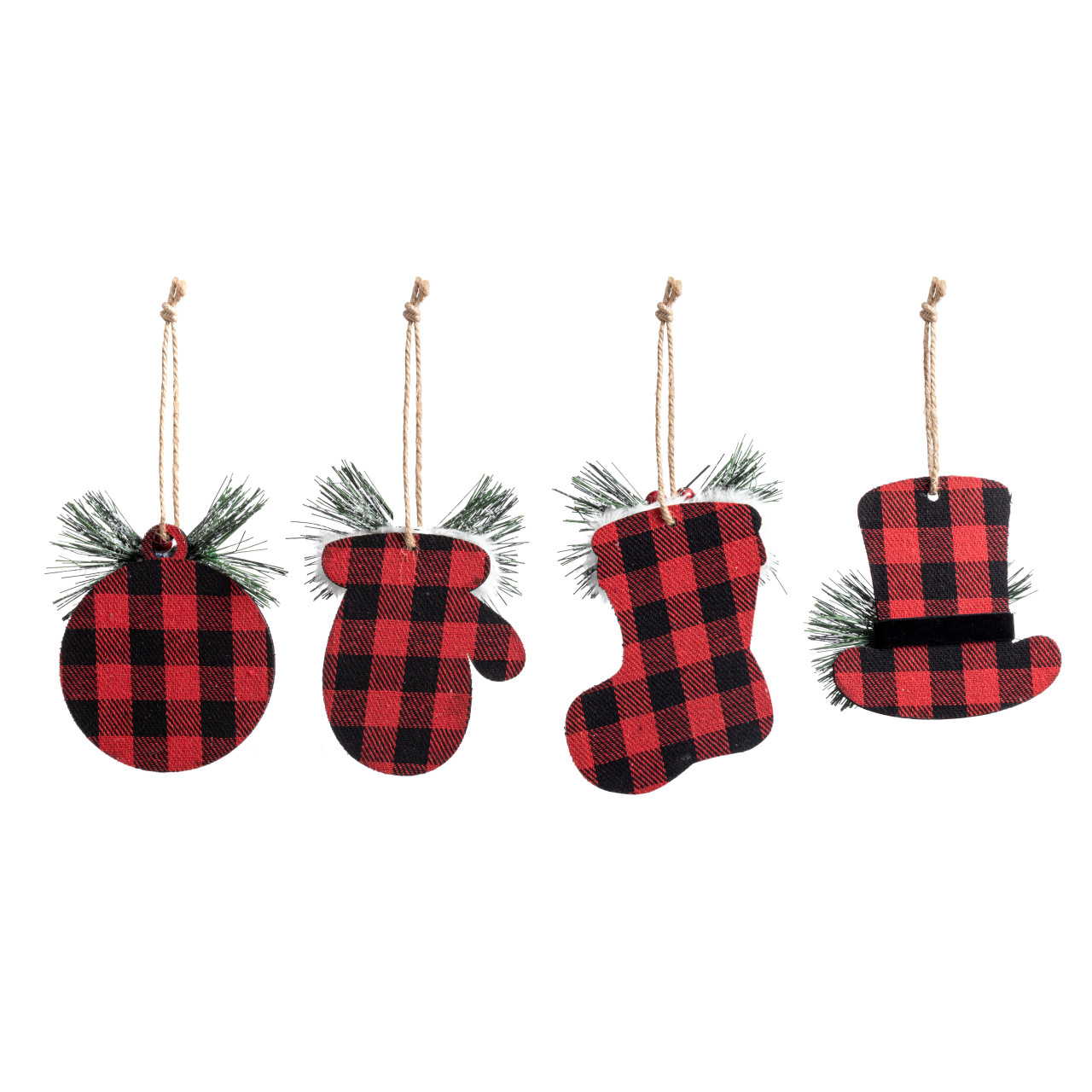 Buffalo Plaid Fabric Ornaments w Holly - 4 Asst thumbnail