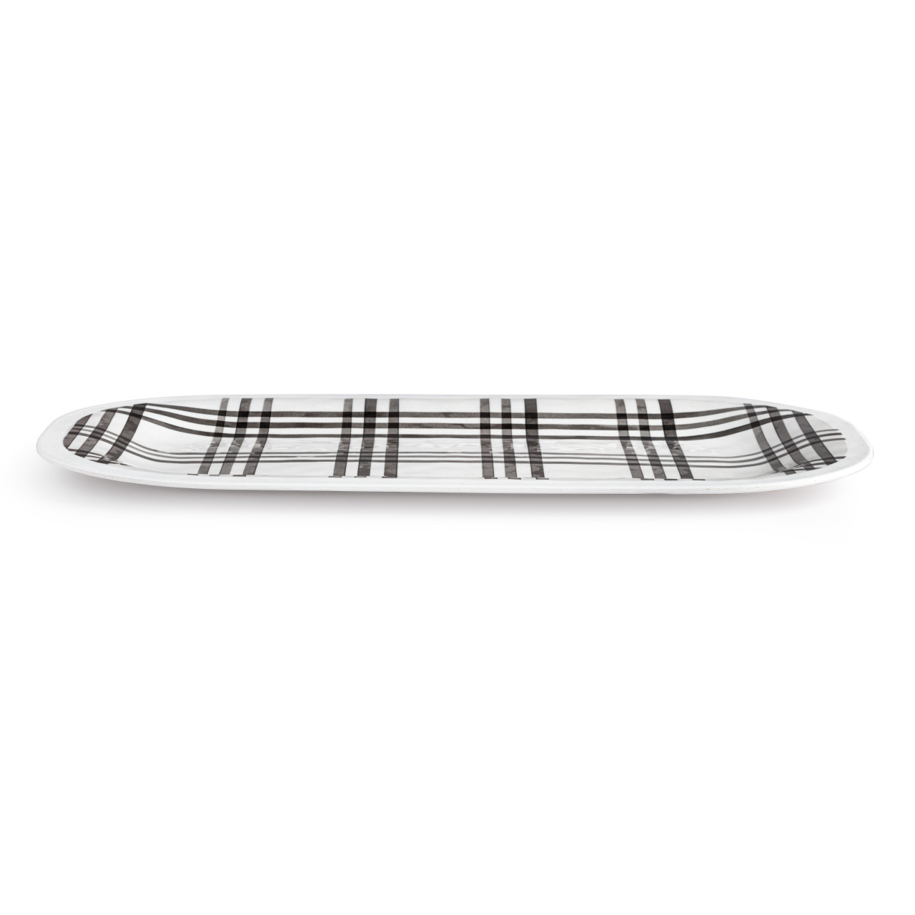 Black Plaid Medium Melamine Rectangular Platter thumbnail