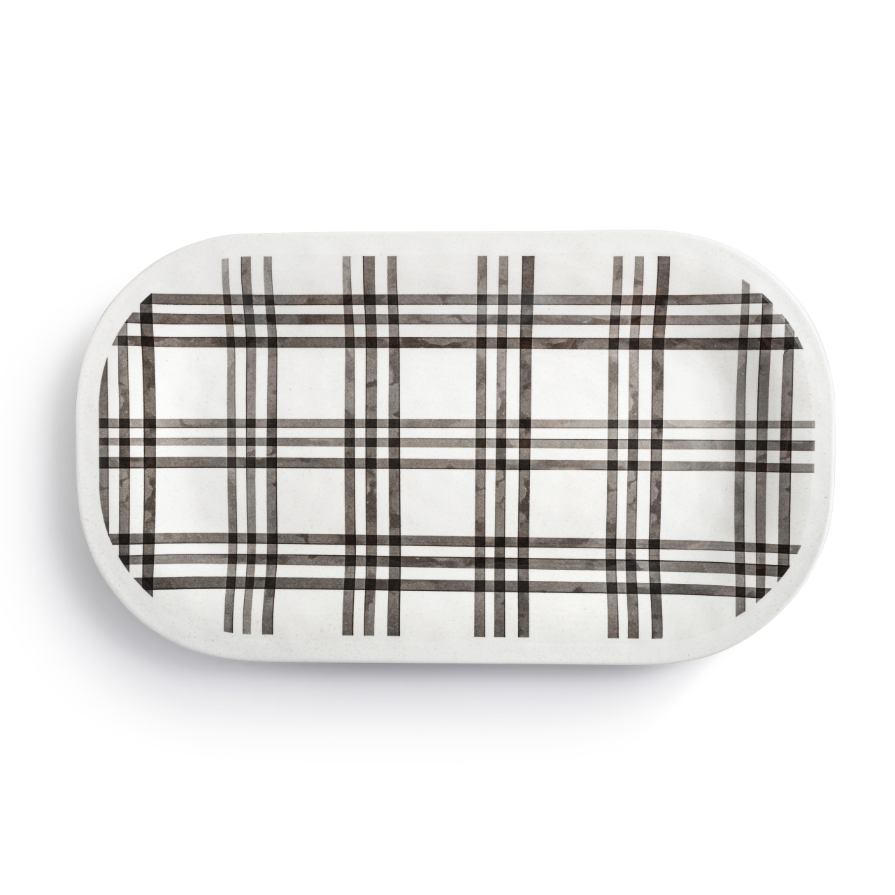 Black Plaid Medium Melamine Rectangular Platter thumbnail