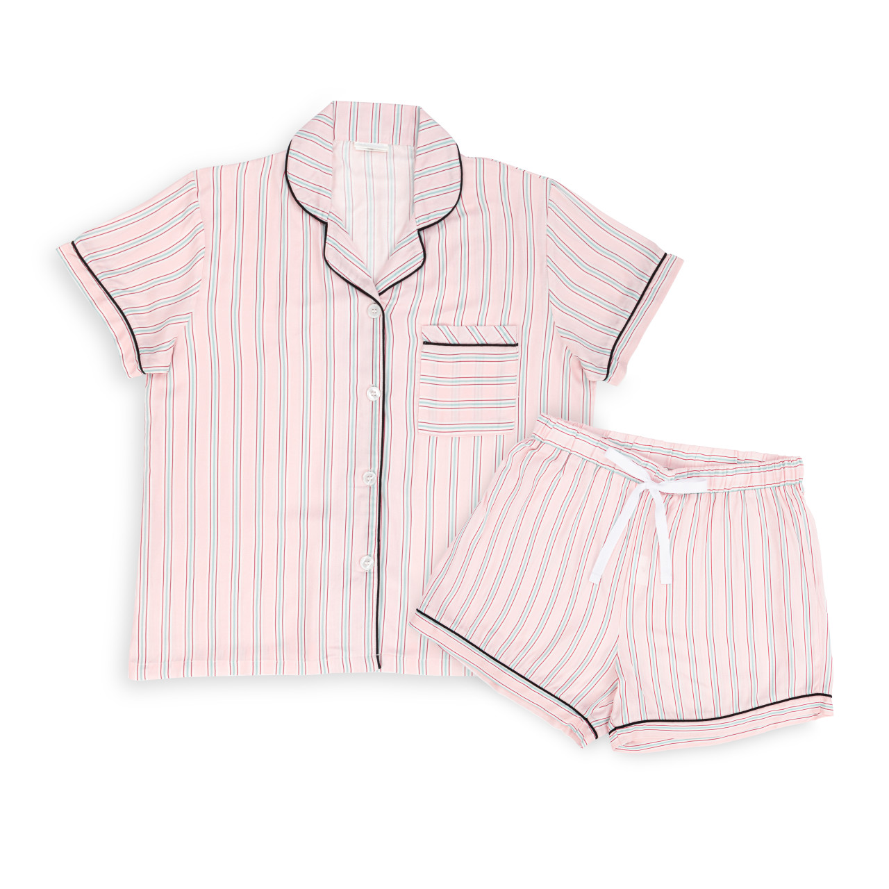 Short Sleeve Top and Shorts Pajama Set - Pink Stripe thumbnail