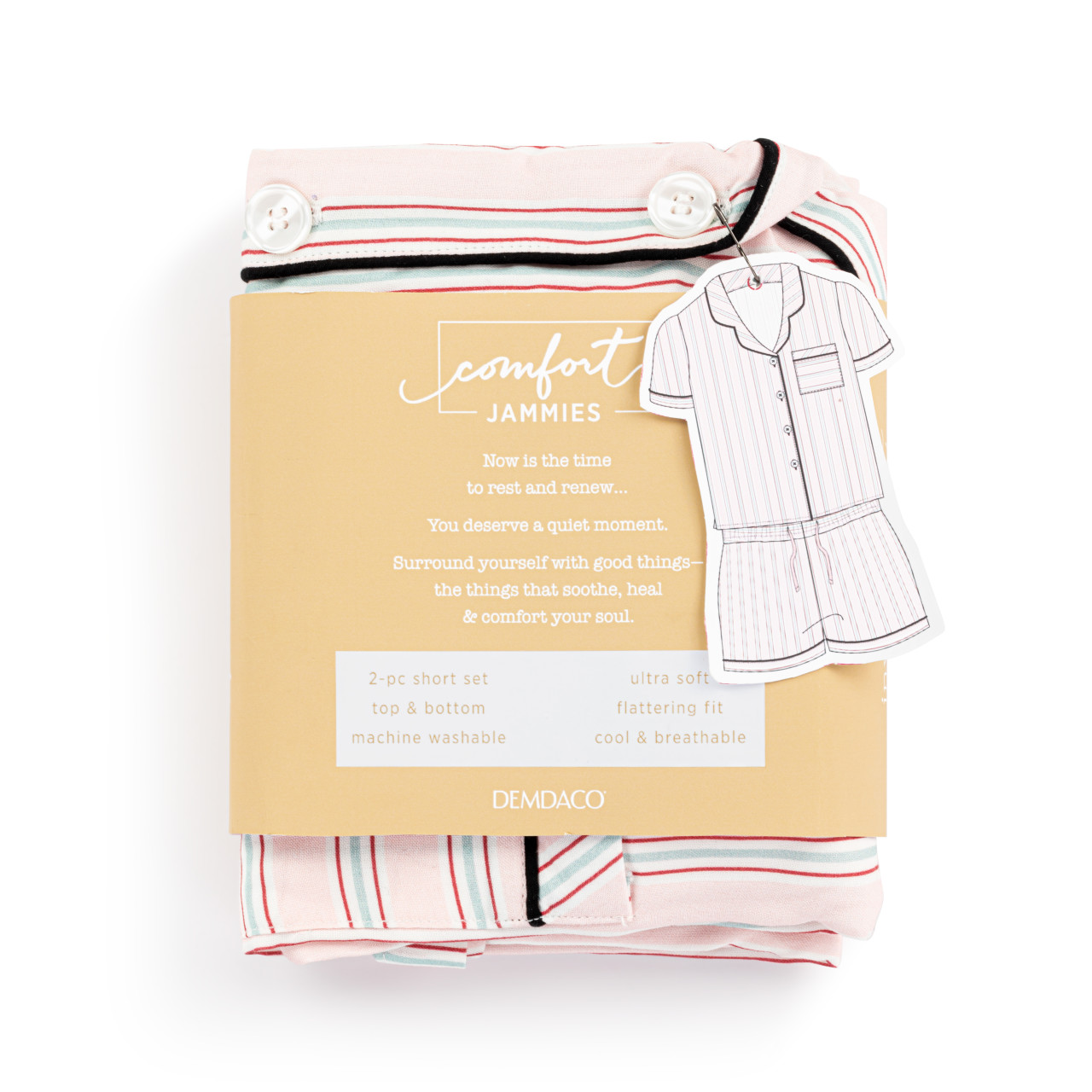 Short Sleeve Top and Shorts Pajama Set - Pink Stripe thumbnail