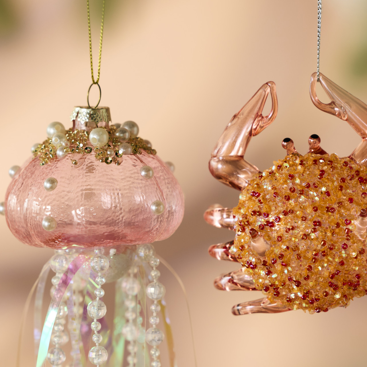 Pink and Blue Jelly Fish Iridescent Pearl Tinsel Ornaments 2 Assorted - 3x12in thumbnail
