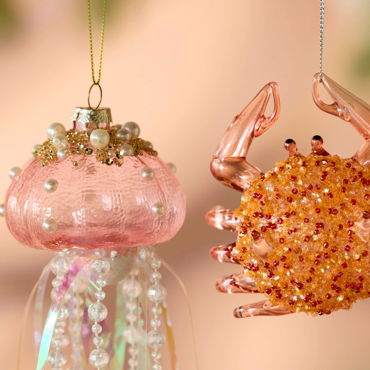 Pink and Blue Jelly Fish Iridescent Pearl Tinsel Ornaments 2 Assorted - 3x12in thumbnail
