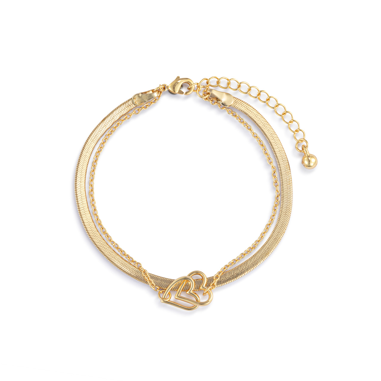 Layered Heart Gold Bracelet 6.5in thumbnail