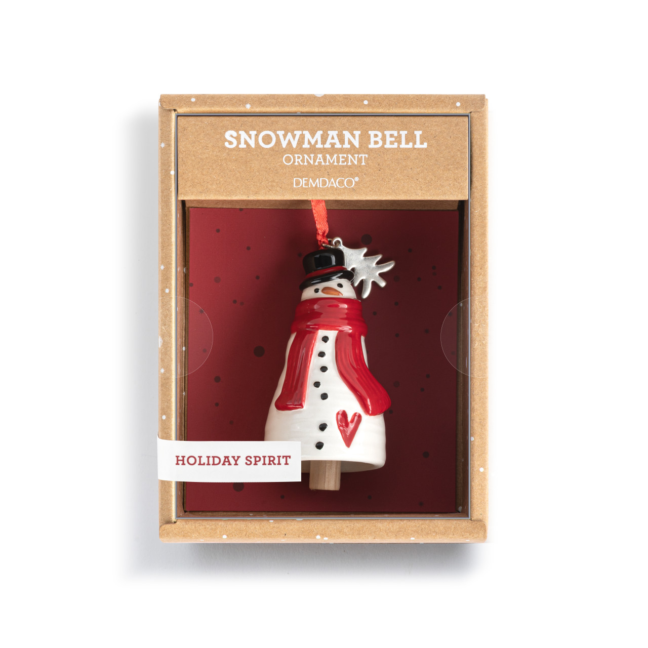 Holiday Spirit Snowman Red Heart Mini Bell Ornament - 1.5x3in thumbnail