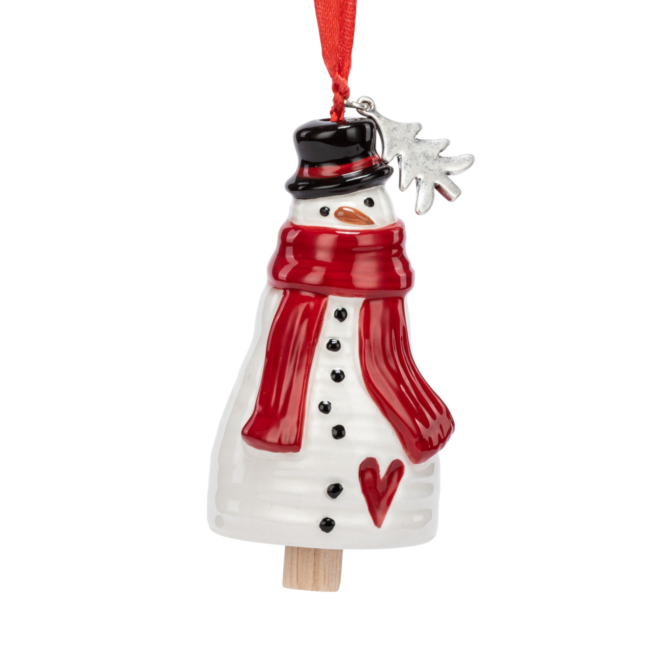 Holiday Spirit Snowman Red Heart Mini Bell Ornament - 1.5x3in thumbnail