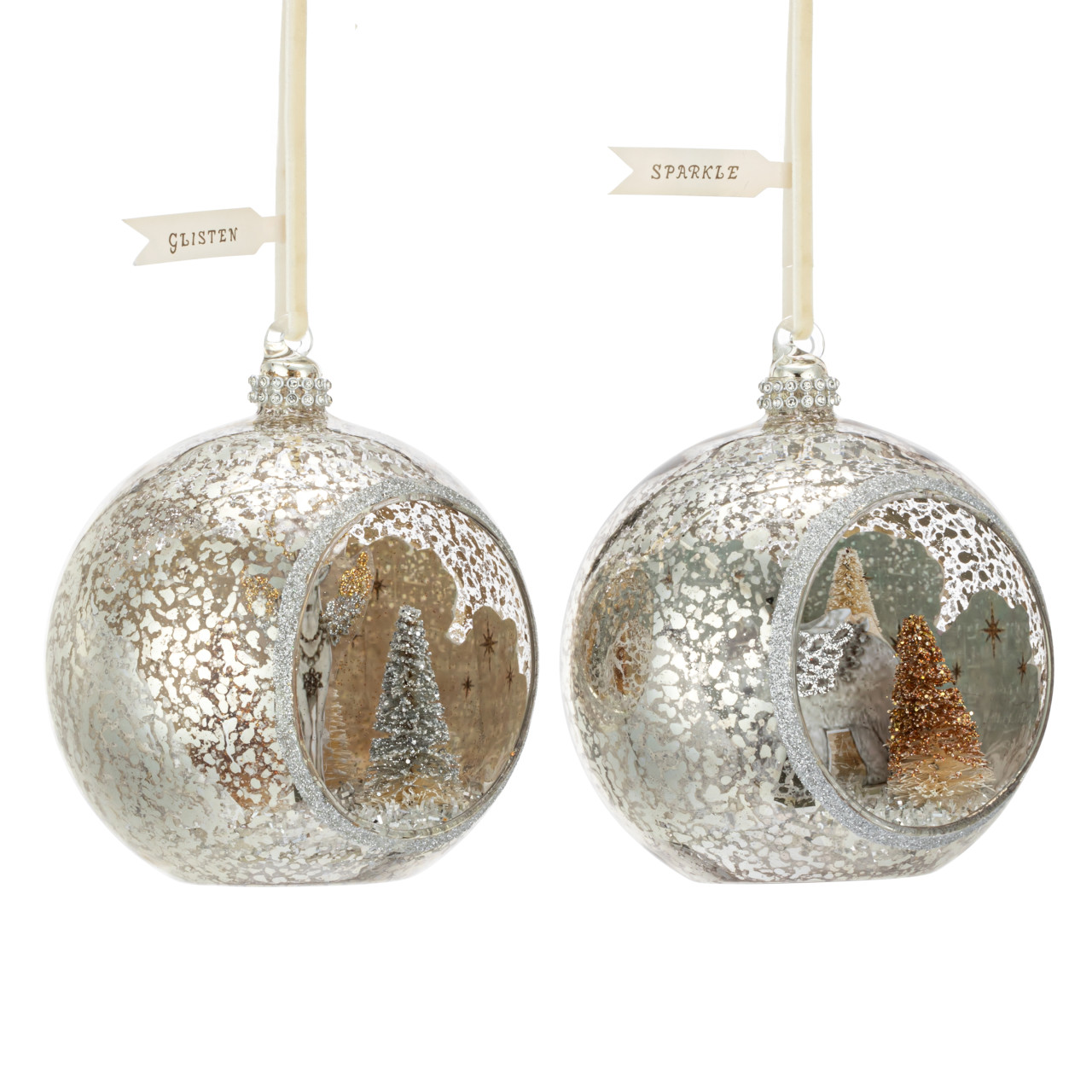 Deer & Polar Bear Open Glass Scene Sparkle Ornaments 2 Assorted - 4.5in thumbnail