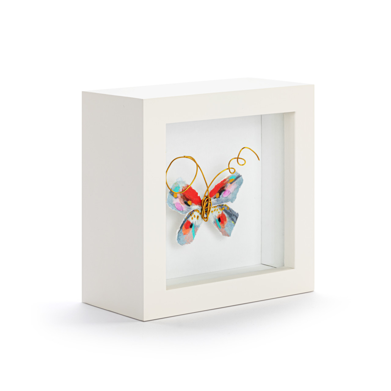One of a Kind Red & Blue Multi Butterfly Shadow Box - 4in thumbnail