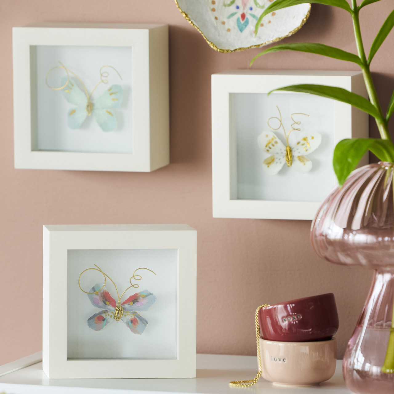 One of a Kind Red & Blue Multi Butterfly Shadow Box - 4in thumbnail