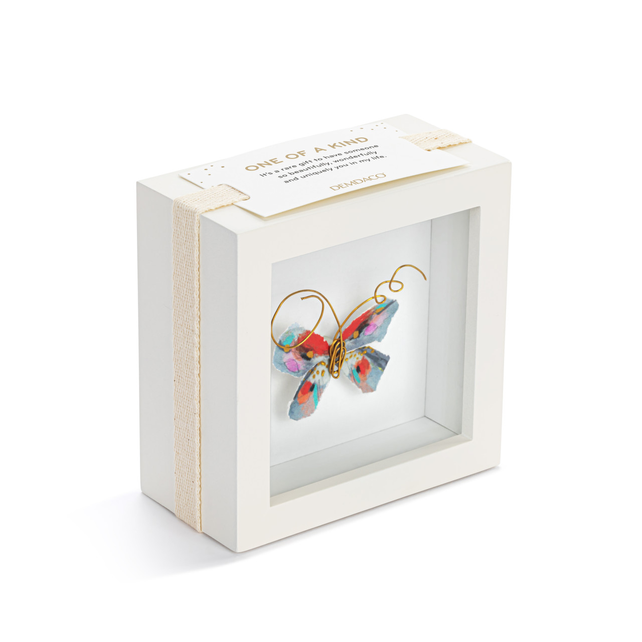 One of a Kind Red & Blue Multi Butterfly Shadow Box - 4in thumbnail