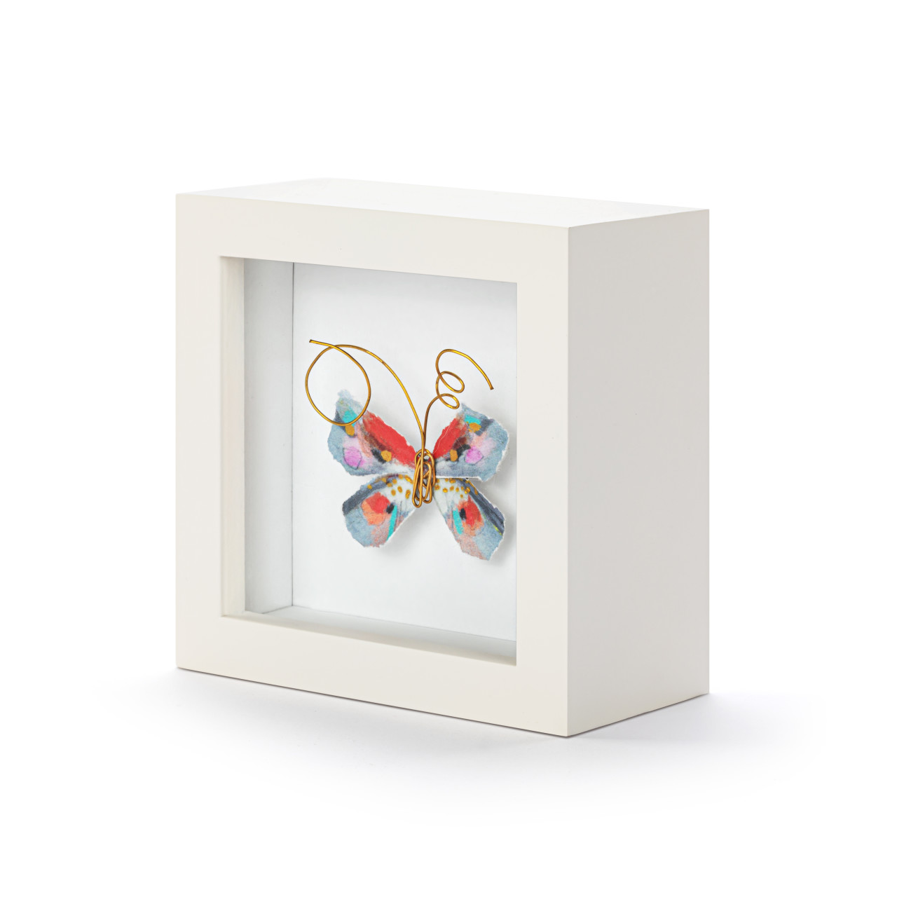 One of a Kind Red & Blue Multi Butterfly Shadow Box - 4in thumbnail
