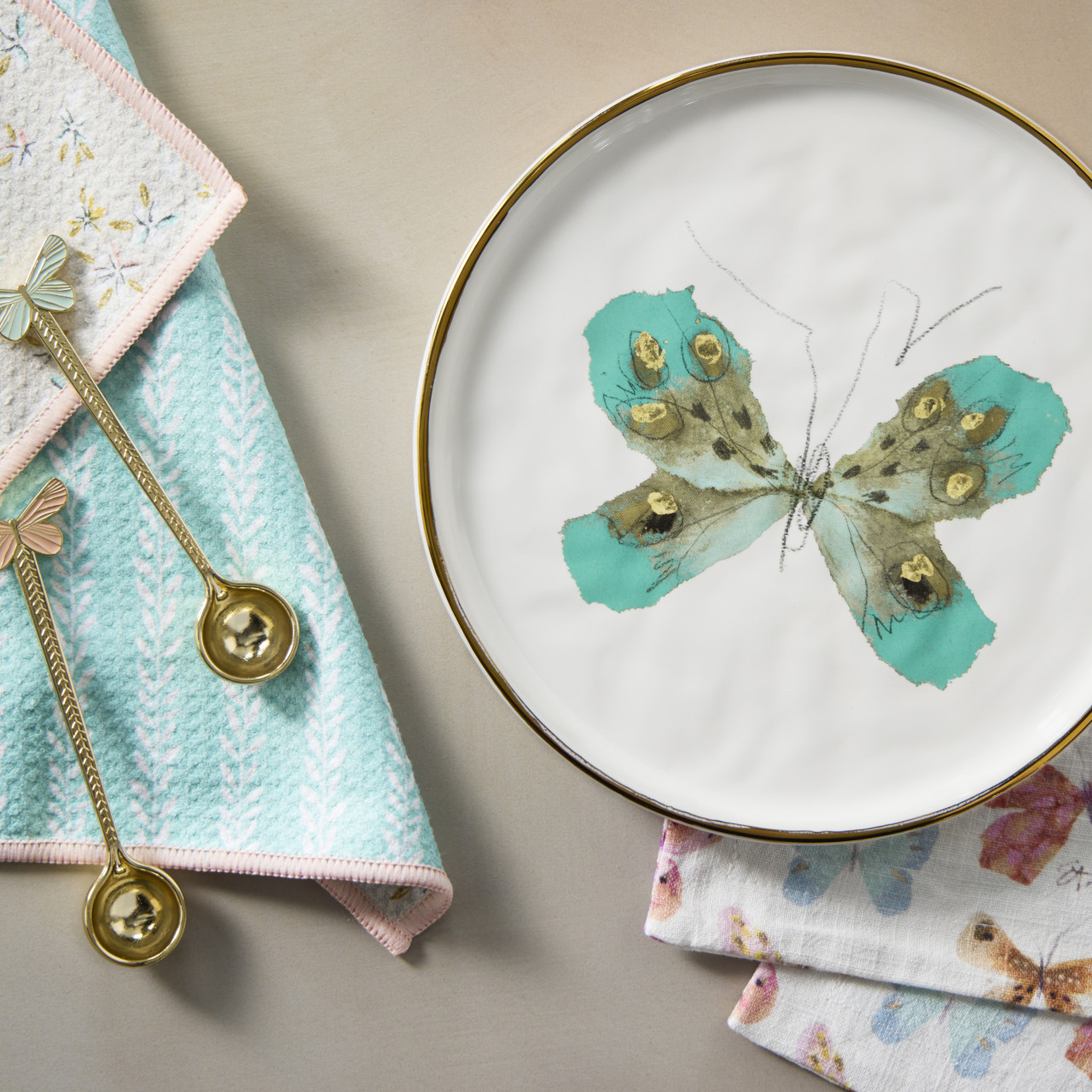 Turquoise & Gold Butterfly Ceramic Hanging Salad Plate - 8in thumbnail