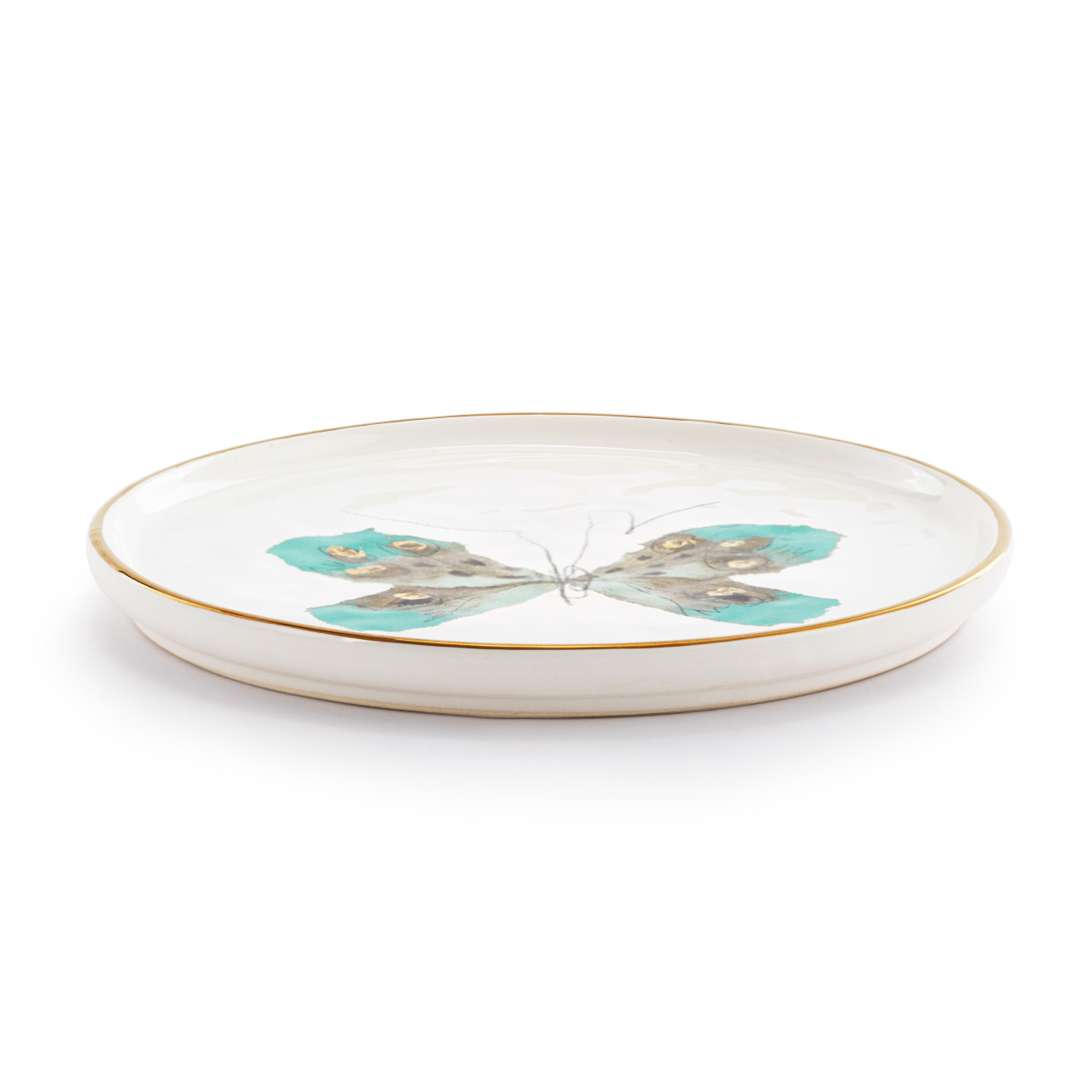 Turquoise & Gold Butterfly Ceramic Hanging Salad Plate - 8in thumbnail