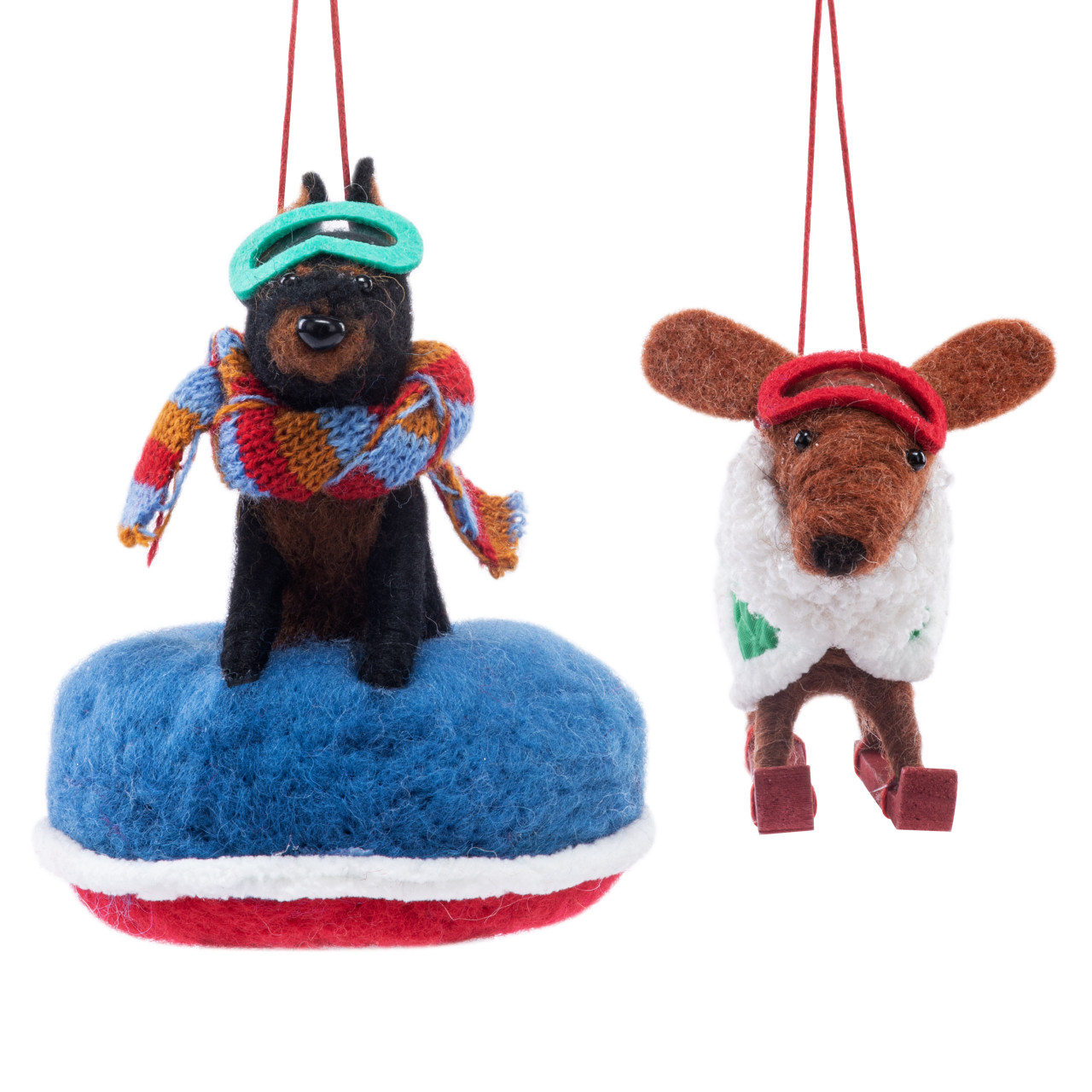 Felt Dachshund and Doberman Snow Tube and Sleigh Ornaments - 2 Assorted thumbnail