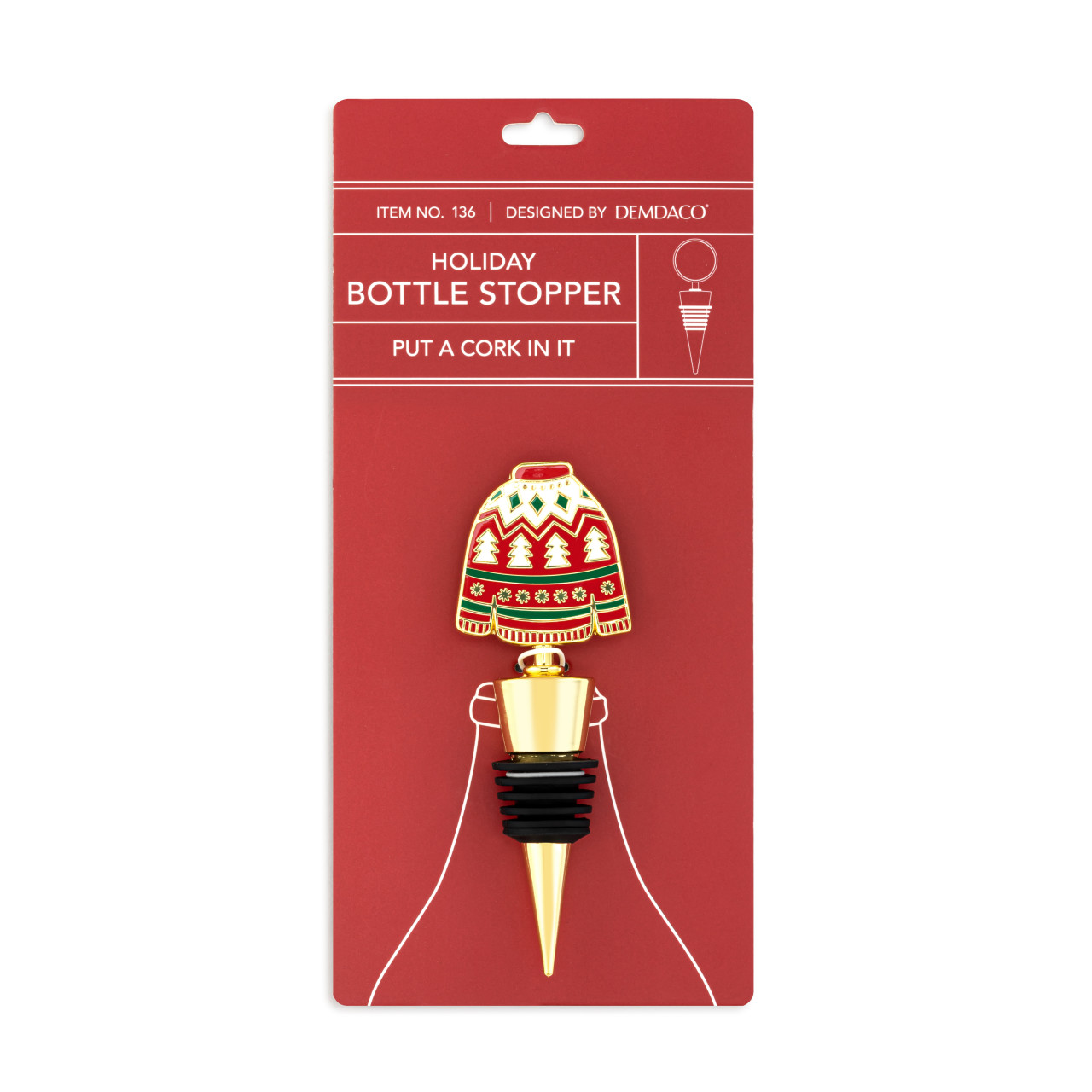 Ugly Sweater Gold Enamel Bottle Stopper - 4in thumbnail