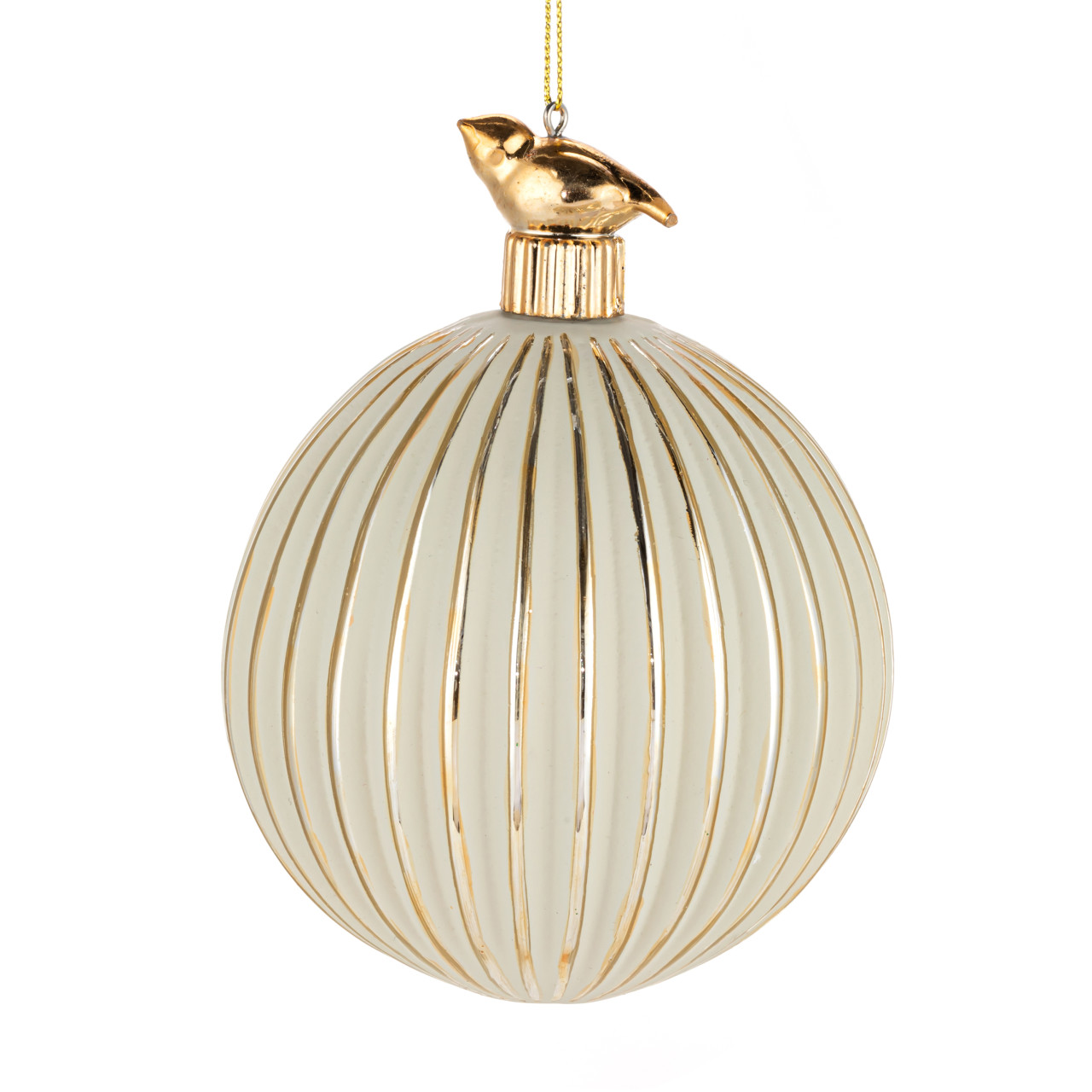 Ribbed White with Gold Bird Ornament - 4x5in thumbnail