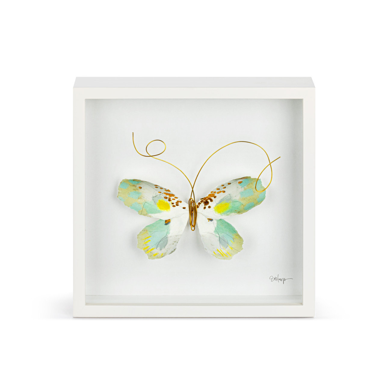 Elisabeth Hays Collection Green & White Butterfly Shadow Box 10" x 10" thumbnail