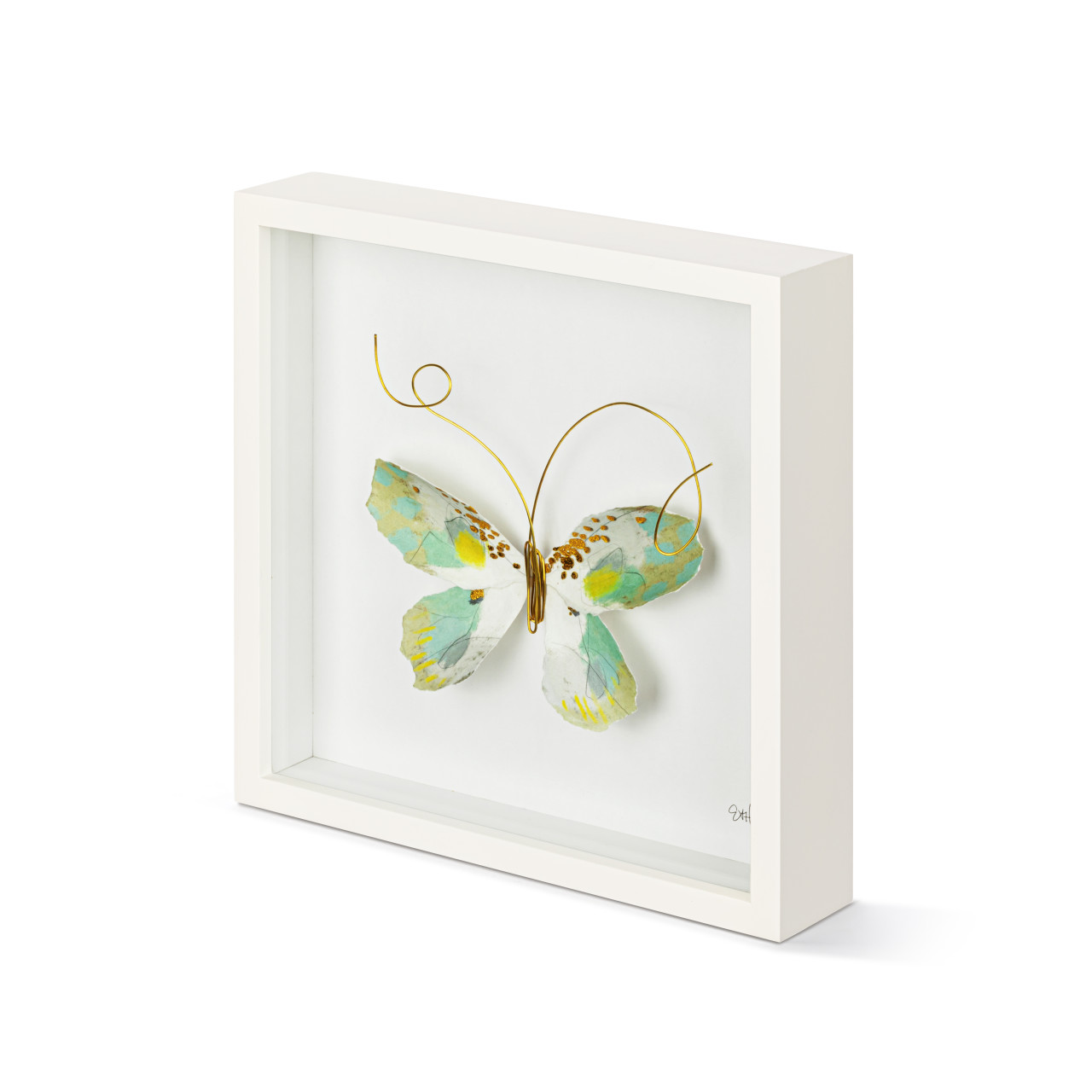 Elisabeth Hays Collection Green & White Butterfly Shadow Box 10" x 10" thumbnail