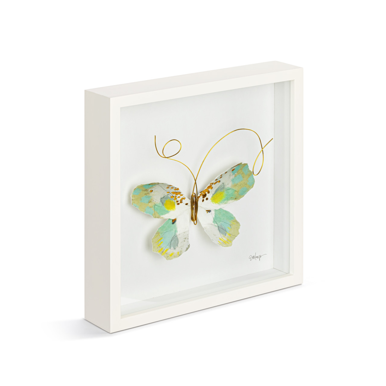 Elisabeth Hays Collection Green & White Butterfly Shadow Box 10" x 10" thumbnail