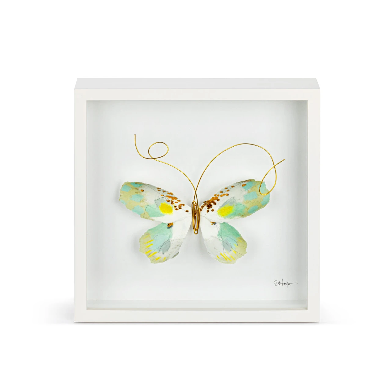 Elisabeth Hays Collection Green & White Butterfly Shadow Box 10" x 10" thumbnail