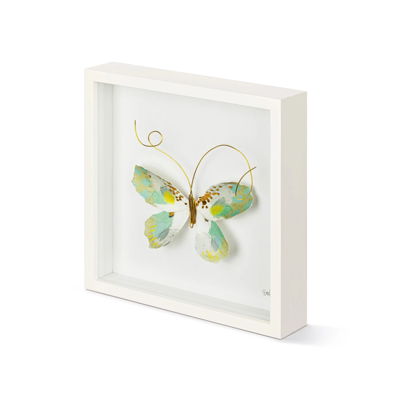 Elisabeth Hays Collection Green & White Butterfly Shadow Box 10" x 10" thumbnail