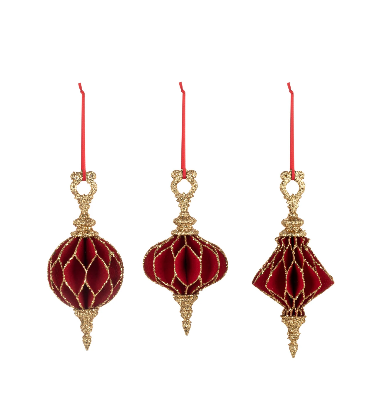 Red and Gold Glitter Paper Finial Ornaments 3 Assorted - 3x7in thumbnail
