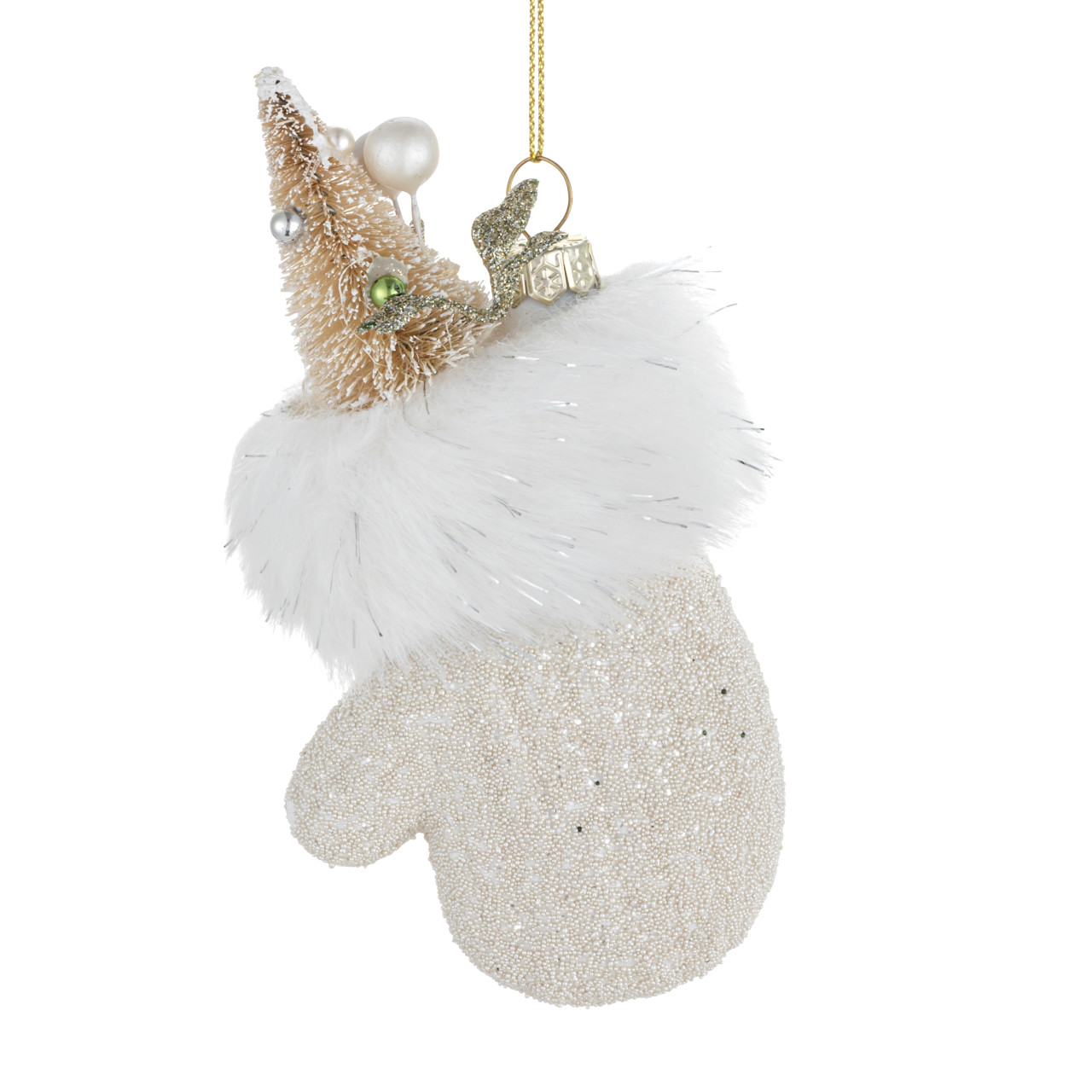 Sparkly Mitten with Fur Ornament - 3x4in thumbnail
