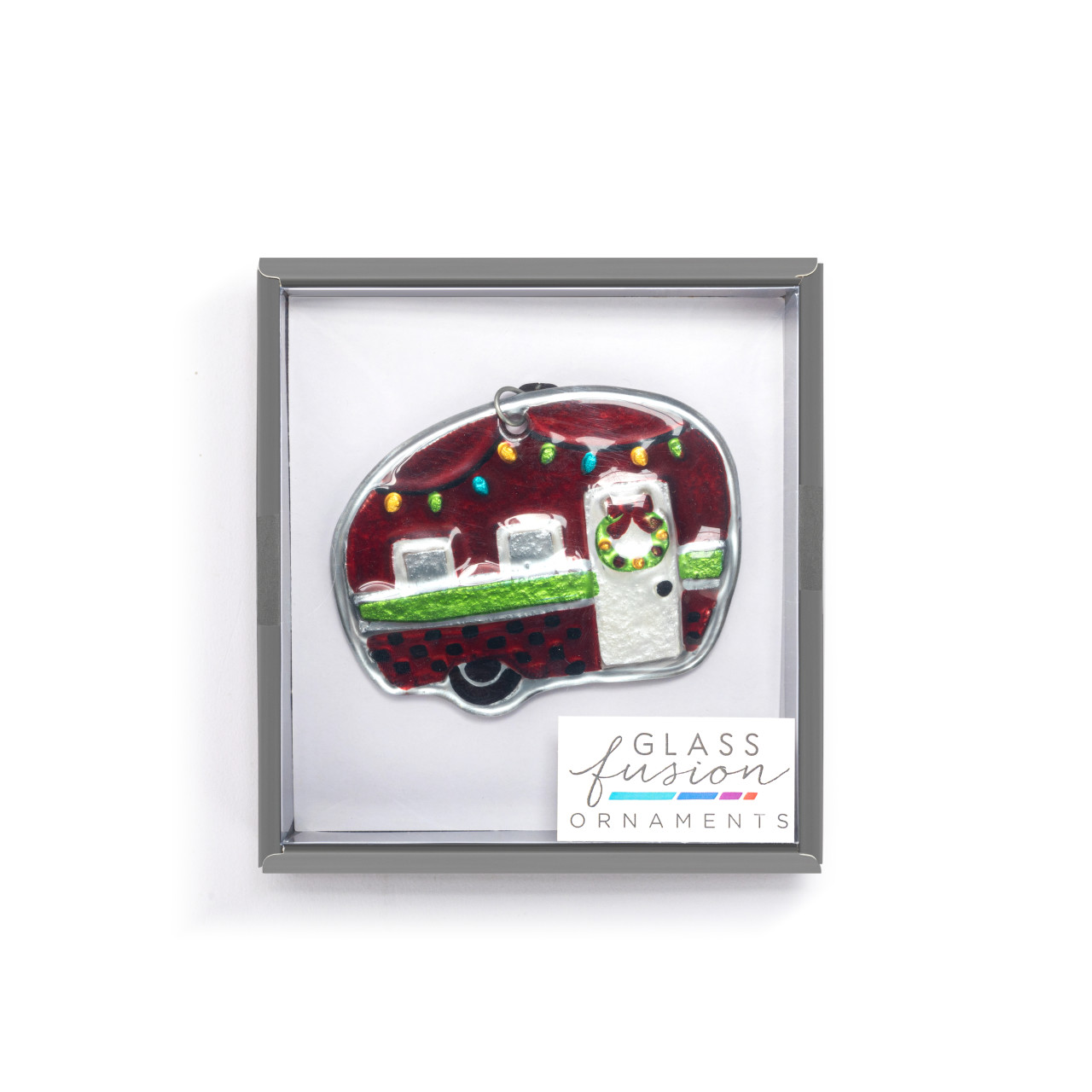 Holiday Camper Glass Ornament - 3.5x3in thumbnail
