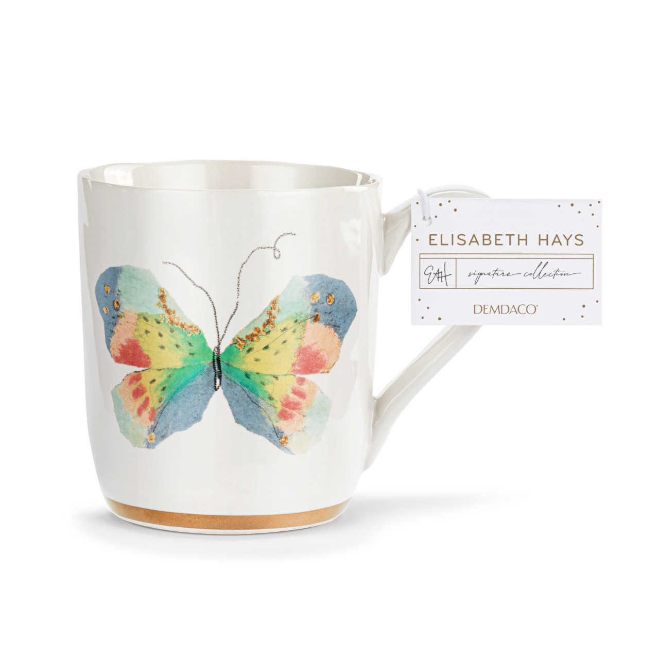 Pastel Multi Butterfly White Mug with Gold Trim - 14oz thumbnail
