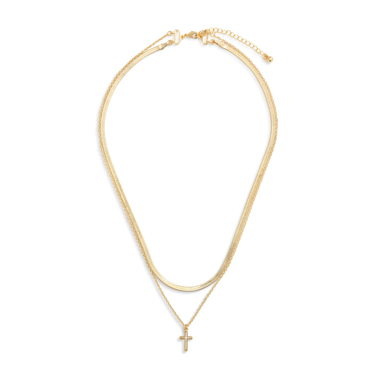 Layered Cross Gold Necklace 18in thumbnail