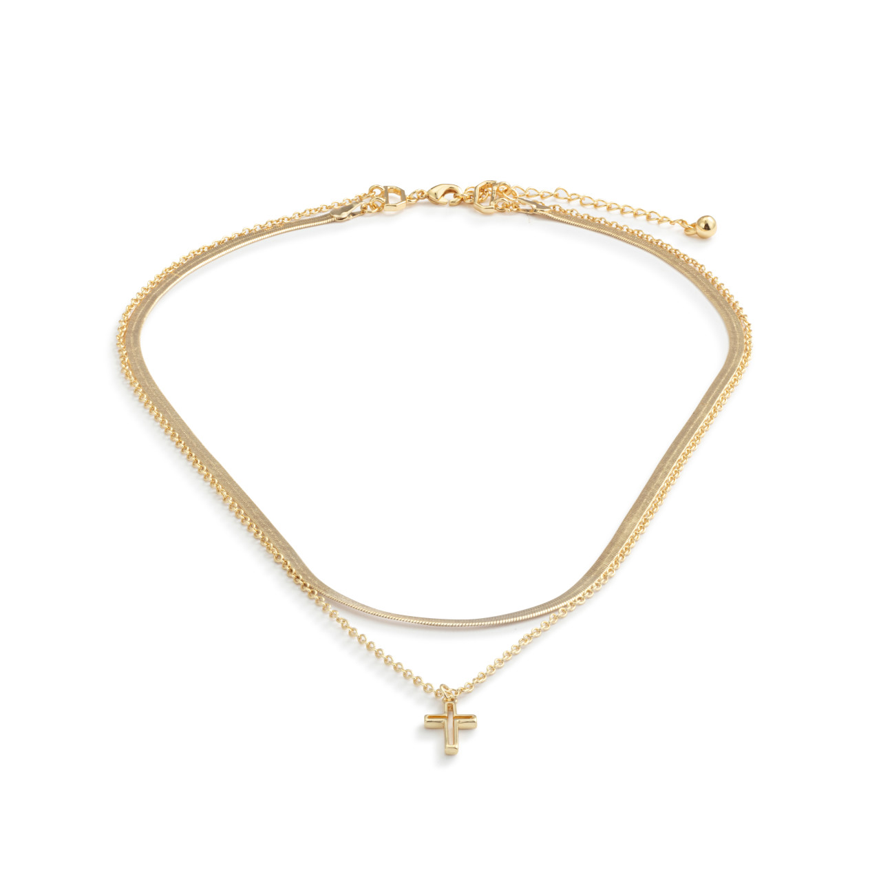 Layered Cross Gold Necklace 18in thumbnail