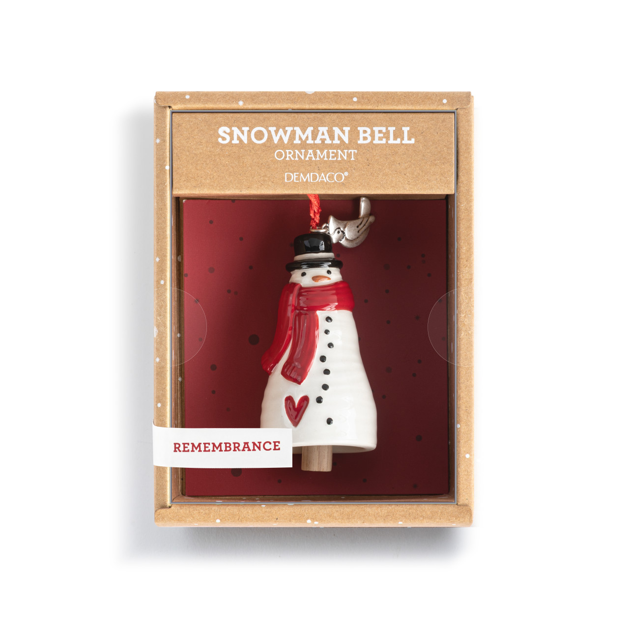 Remembrance Snowman Red Heart Mini Bell Ornament - 1.5x3in thumbnail