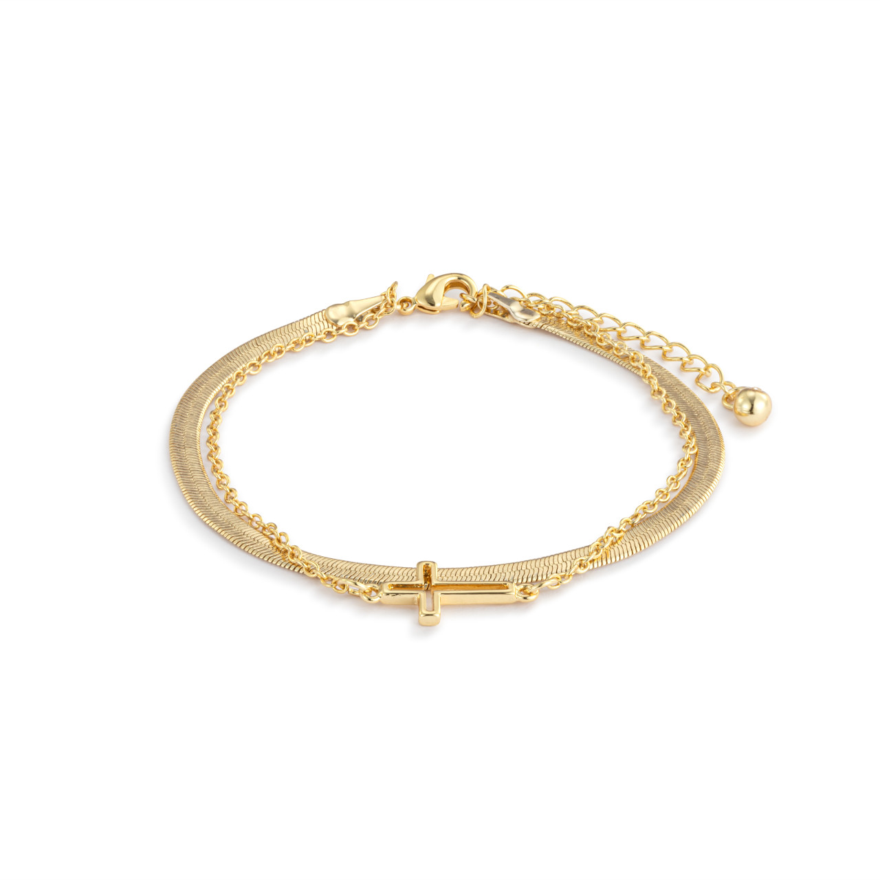 Layered Cross Gold Bracelet 6.5in thumbnail
