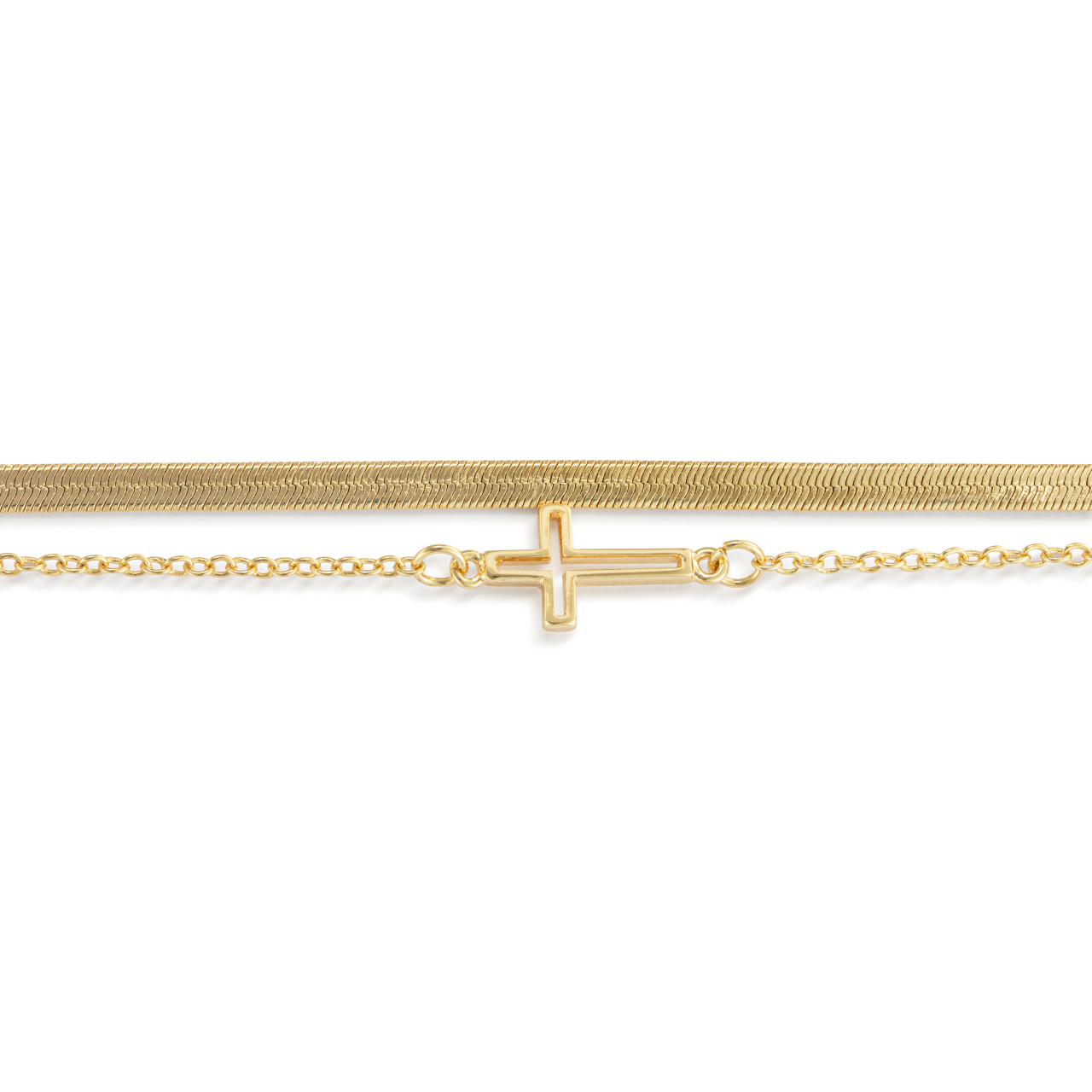 Layered Cross Gold Bracelet 6.5in thumbnail