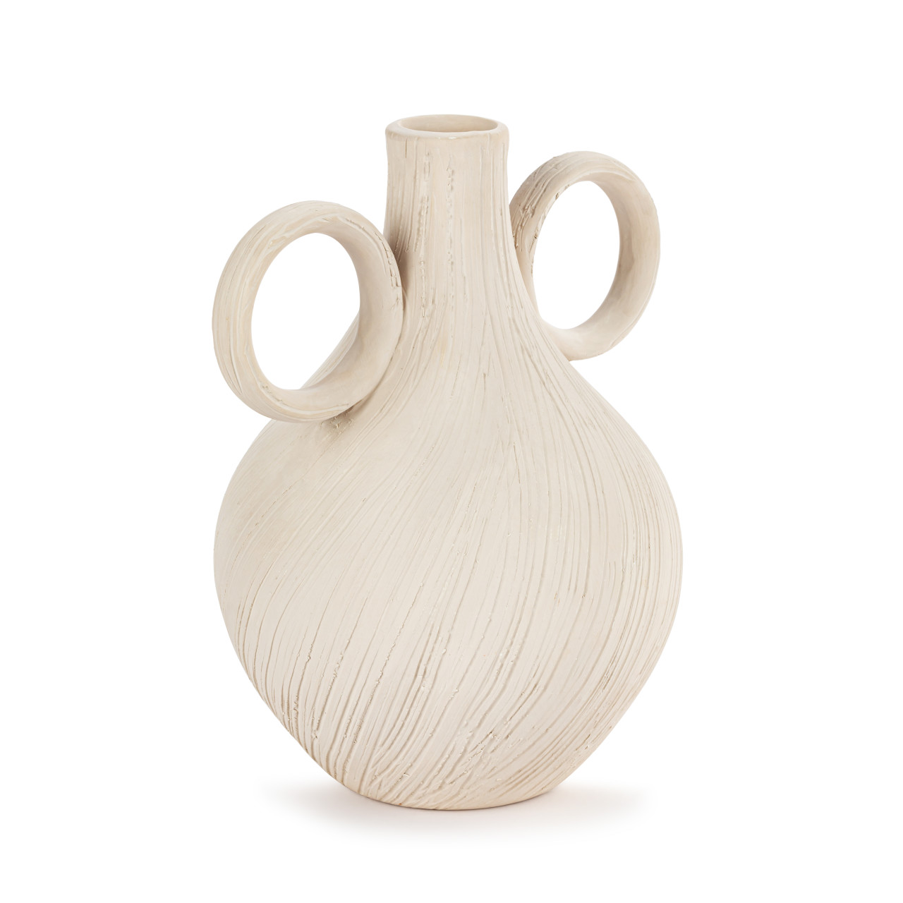 Cream Ceramic Double Handle Jug Vase - 7x8in thumbnail