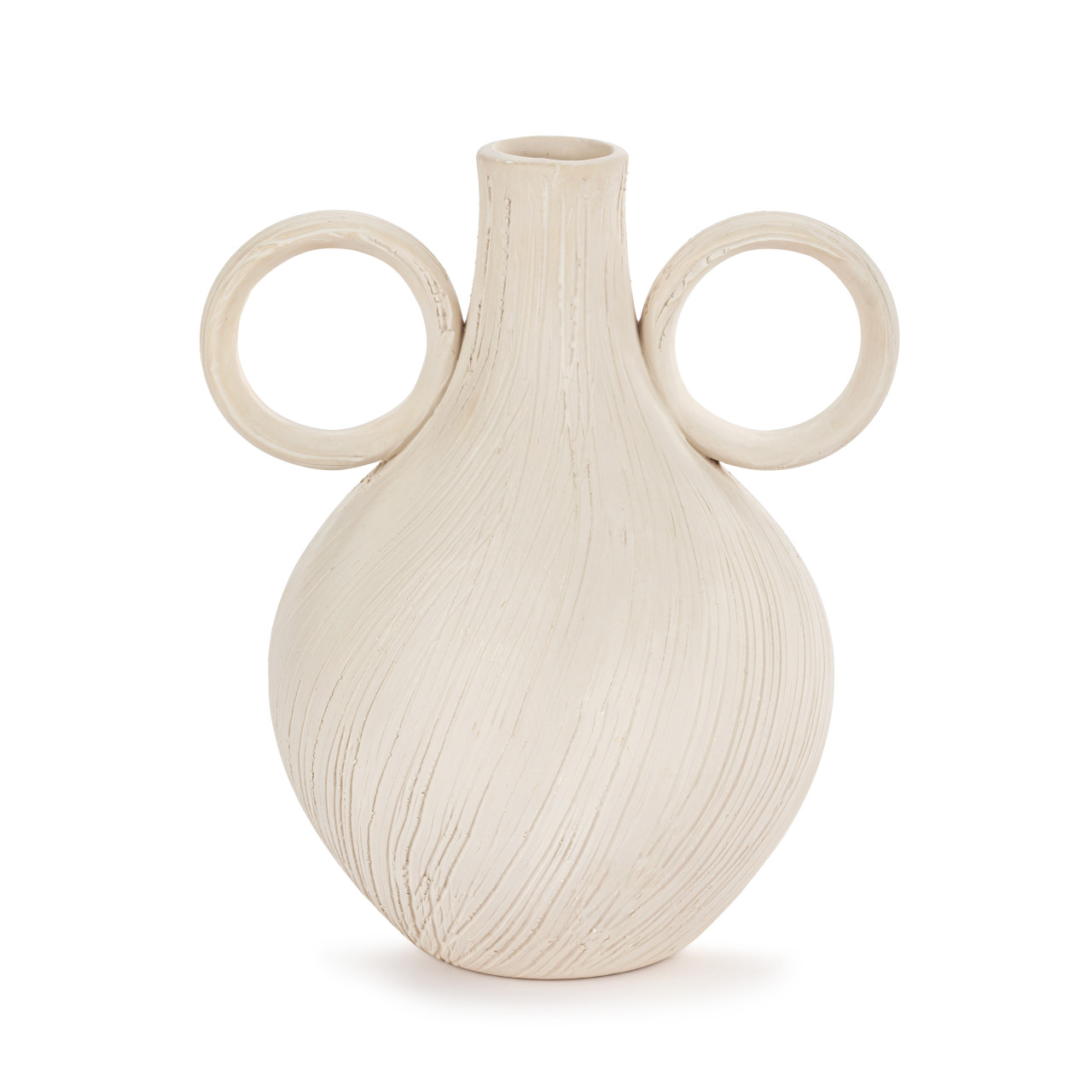 Cream Ceramic Double Handle Jug Vase - 7x8in thumbnail