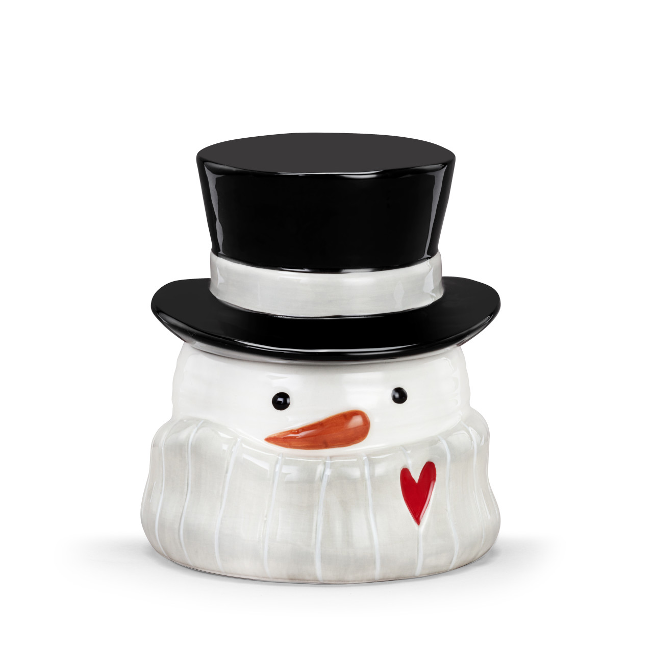Snowman Red Heart Cream Ceramic Candy Jar - 5x7in thumbnail