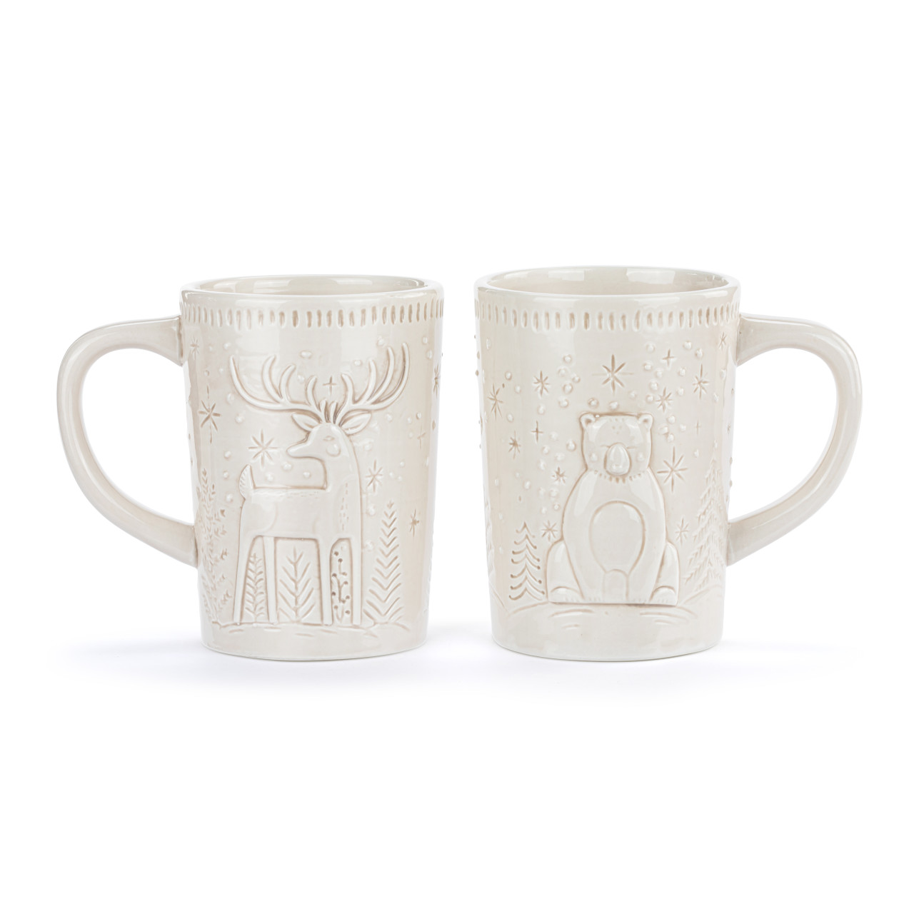 Deer and Polar Bear Winter Scene Sculpted Ceramic Mugs - Set of 2 thumbnail
